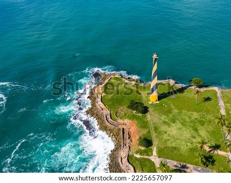 Aerial view of lighthouse Faro San Souci at Punta Torrecilla. Entrance to the port of Santo Domingo at Ozama river. Dominican Republic