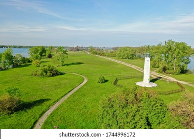 Aerial View Of The Lighthouse On Belle Isle Park In Detroit Michigan.