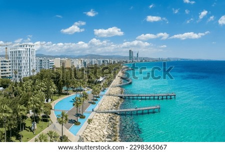 Aerial view with Limassol city, Cyprus islands