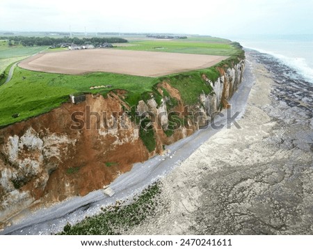 Aerial view of limestone cliffs, Normandy, France