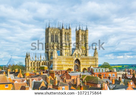 Aerial view of the lincoln cathedral, England
