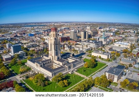 Aerial View of Lincoln, Nebraska in Autumn