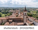 Aerial view of little medieval Vinci town in the Tuscany, Italy, birthplace of genius Leonardo da Vinci