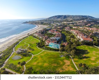 Aerial View Of Little Park At Monarch Beach Coastline. Small Neighborhood In Orange County City Of Dana Point. California, USA.