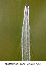 Aerial View Of A Little Red Speed Boat