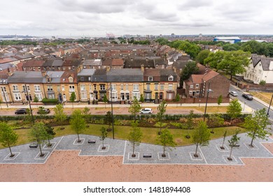 Aerial View Of Liverpool House Around Anfield Road And Stadium In Liverpool England UK