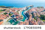 aerial view of llanes fishing town in asturias, spain
