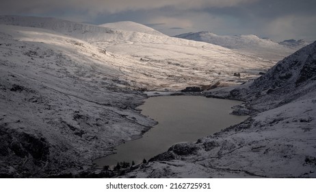 Aerial View Of Llyn Ogwen In Snowdonia National Park In Winter