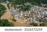 Aerial view of the local village in Tachileik the border town between Thailand and Myanmar having damaged after typhoon Yagi has swept Southeast Asia.