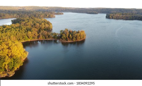 Aerial View Of Loch Raven Reservoir Shore At Sunset