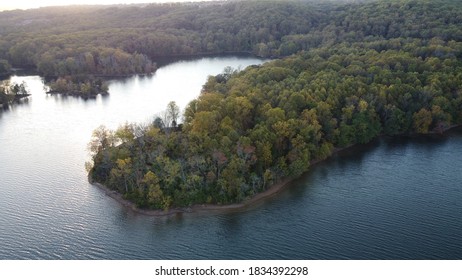 Aerial View Of Loch Raven Reservoir Shore At Sunset