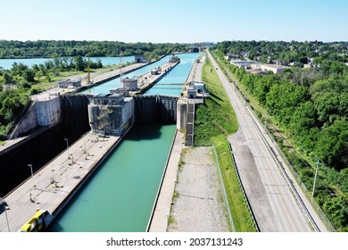 An Aerial View Of A Lock At The Welland Canal, Canada