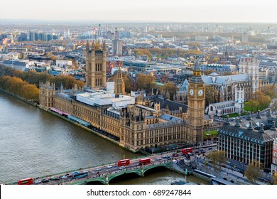 Aerial View Of London And The River Thames, UK