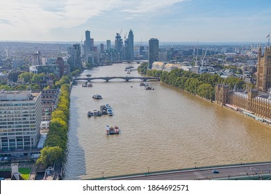 Aerial view of the London Skyline and river Thames towards Vauxhall