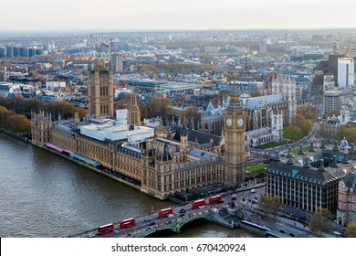 Aerial View Of London Skyline And The River Thames, UK