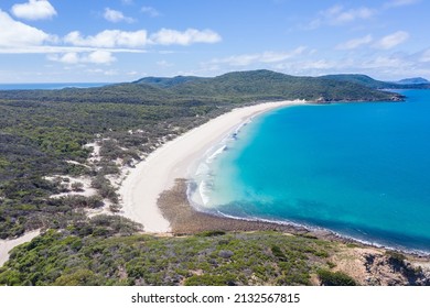 Aerial view of Long Beach on Queensland Great Keppell Island shows the amazing tropical beaches in the area.