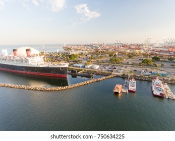 Aerial view of Long Beach Queen Mary, USA. - Shutterstock ID 750634225