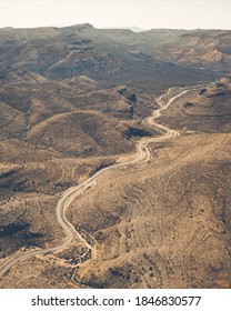 Aerial View Of Long Winding Desert Road