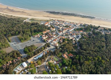Aerial view of Longeville-sur-Mer beach in Vendee department, Pays-de-la-Loire region, France, Europe