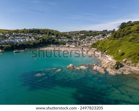 An aerial view of Looe in Cornwall from drone