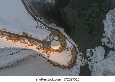 Aerial View Look Down At Solar Observatory Big Bear Lake