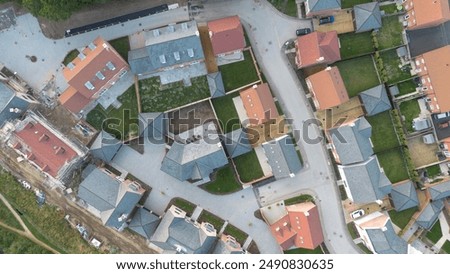 Aerial view looking down on some new build houses