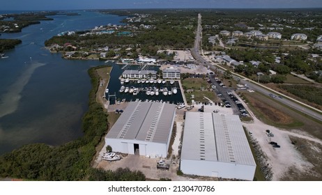 Aerial View Looking North Of Palm Harbour Marina And Lemon Bay Including Johnny Leverocks Restaurant 7080 Placida Rd, Cape Haze, FL 33946. February 27th 2022.