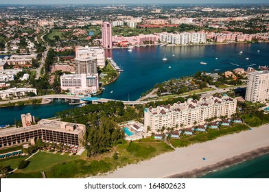 aerial view looking west over boca raton florida beach and intracoastal waterway