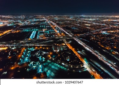 Aerial view of Los Angeles, CA near LAX at night