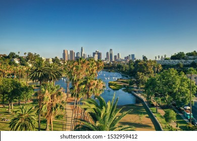 Aerial View Of Los Angeles From Echo Park At Golden Hour