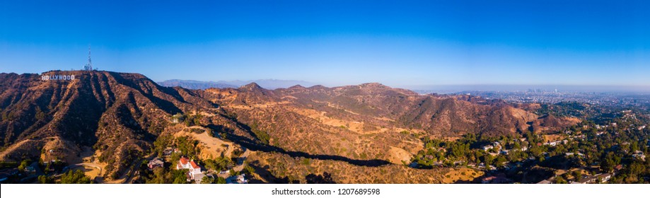 Aerial View Of The Los Angeles Hollywood District And Walk Of Fame With Many Private Homes And Parks. 