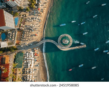 Aerial view of Los Muertos Pier boardwalk at sunset near melecon in Puerto Vallarta Mexico. - Powered by Shutterstock