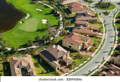 aerial view of lovely florida golf community