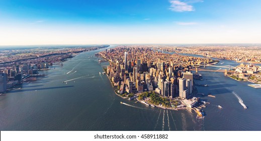 Aerial view of lower Manhattan New York City and the Hudson River - Shutterstock ID 458911882