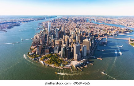Aerial view of lower Manhattan New York City - Shutterstock ID 695847865