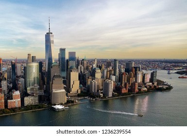 Aerial view of Lower Manhattan skyline 