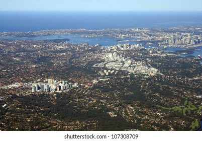 Aerial View Of Lower North Shore And Central Business District Of Sydney, Australia