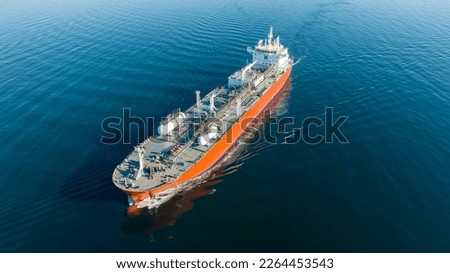 Aerial view of LPG gas ship. Gas carrier, gas tanker sailing in ocean