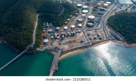 Aerial View Of  LPG Gas Tanker At Crude Oil Terminal  For Load Or Unload Concept Business Logistic And Transportation