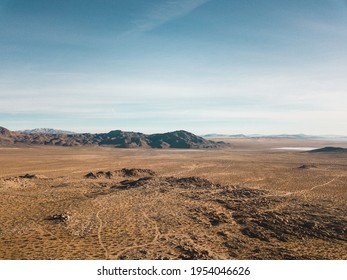 Aerial View In Lucerne Valley California.  Winter. Snow Mountains