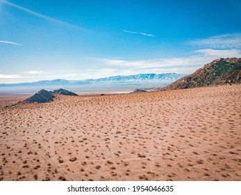 Aerial View In Lucerne Valley California.  Winter. Snow Mountains