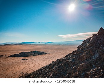 Aerial View In Lucerne Valley California.  Winter. Snow Mountains