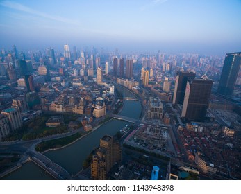 aerial view of  Lujiazui shanghai China Cityscape in the morning