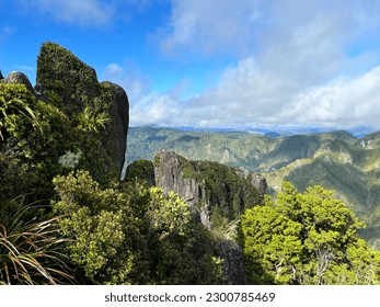
Aerial view of the lush green Pinnacles hike in Coromandel, NZ. Spectacular natural reserve for outdoor adventures  ecotourism with a picturesque backdrop. - Shutterstock ID 2300785469