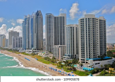 Aerial View Of Luxury Hotels, Miami Beach, Florida, USA