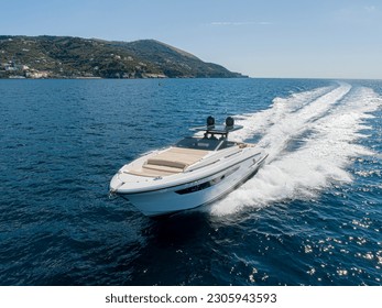 Aerial view of a luxury yacht in the mediterranean sea. napoli coast