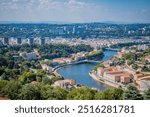 Aerial view of Lyon from the roofs of the Basilica Notre dame de Fourvière