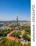 Aerial view of Lyon from the roofs of the Basilica Notre dame de Fourvière in France