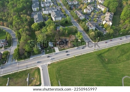 Aerial view of Lyons Mills Road in Owings Mills, Maryland.