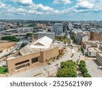 Aerial view of the Lyric Baltimore music venue in Baltimore, Maryland, United States, located close to the University of Baltimore law school and Penn Station